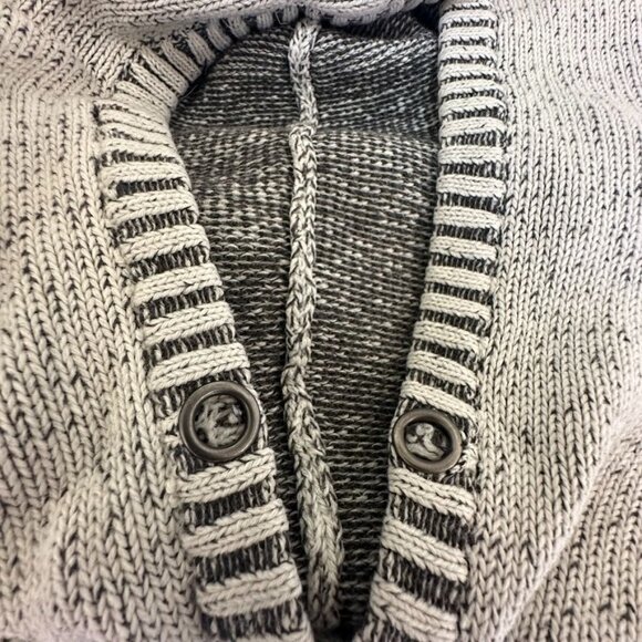 Never Lose Hedge Colorblock Gray & Beige Knit Long Sleeve Hoodie Sweater Size M - Picture 4 of 7